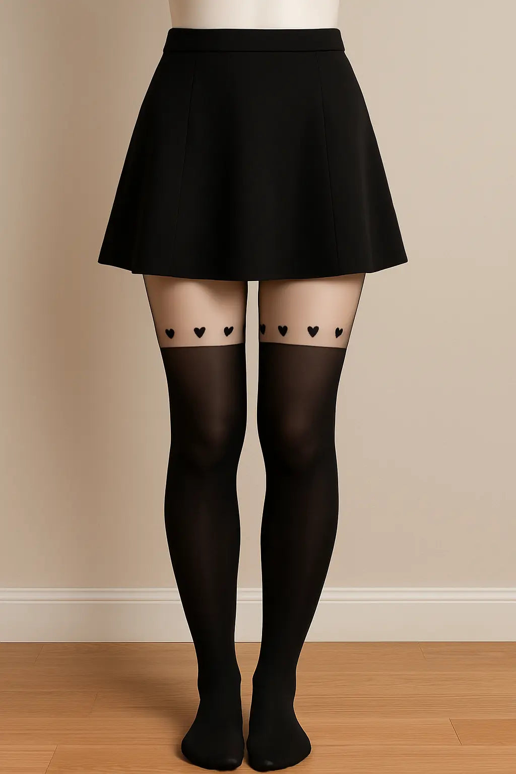 Black-Nude Stockings with Flower & Heart Design Crimson Curves