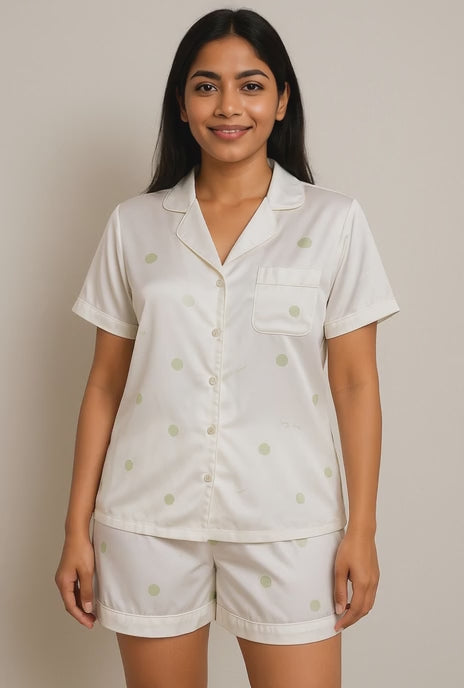 OffWhite Satin Soft Night Wear Pyjama Shorts